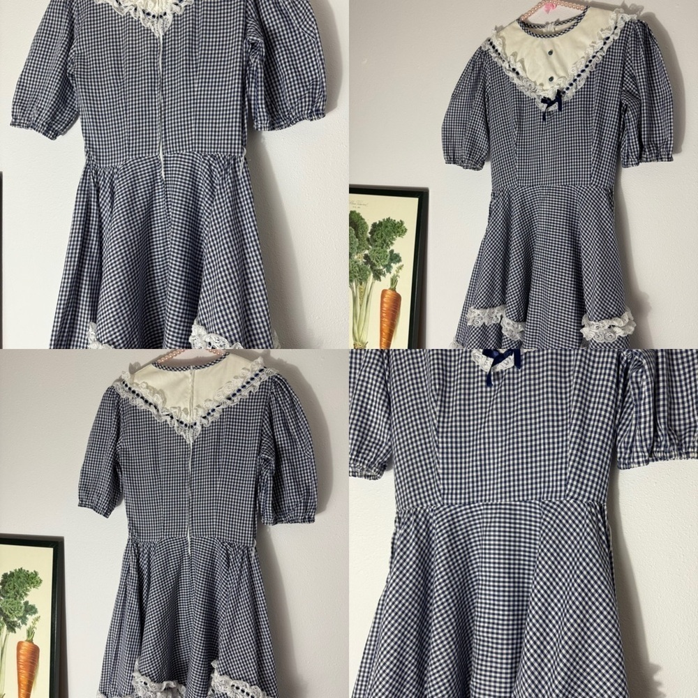 Vintage Jeri Bee navy blue gingham cottagecore dress size 10 - Picture 2 of 16